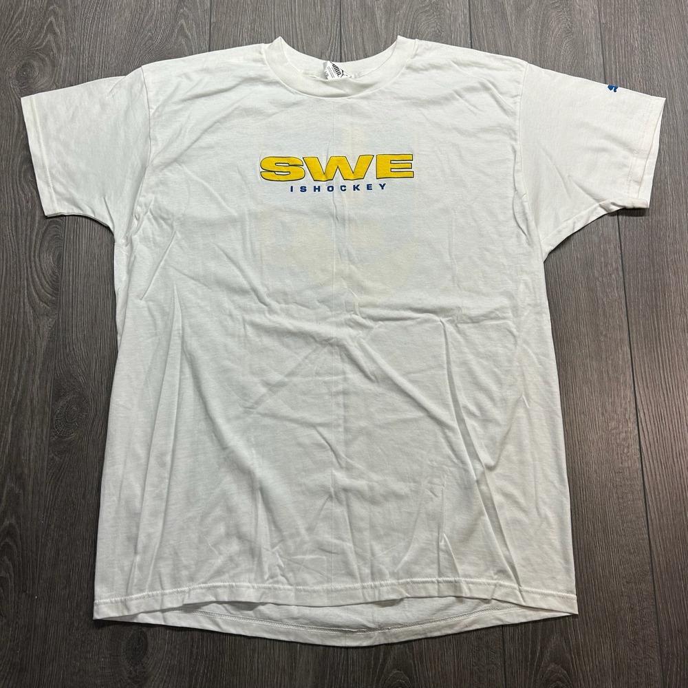 Vintage 90s Puma Sweden Ice Hockey T Shirt Mens Large White Tre Kronor Canada